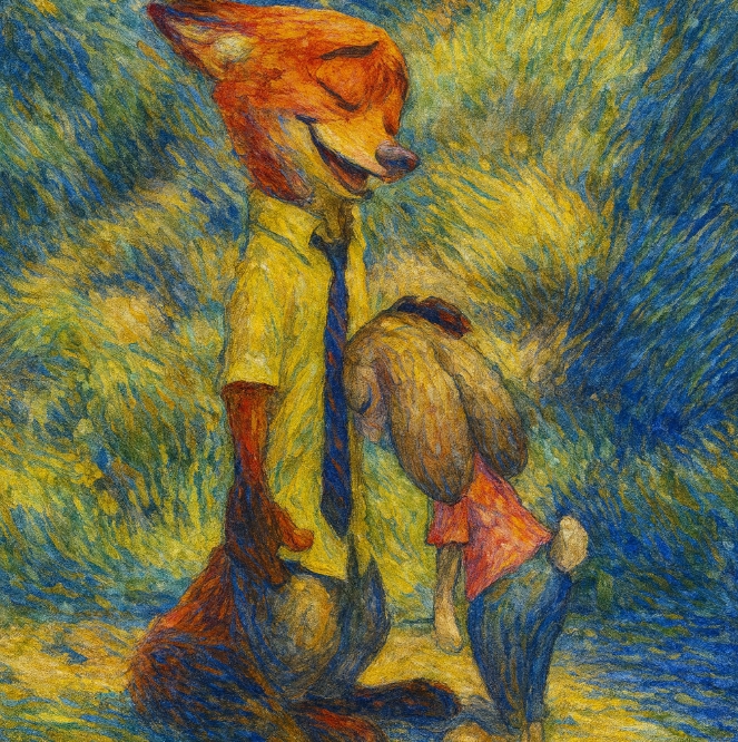 ニックがジュディを慰める頭ポンポンシーン