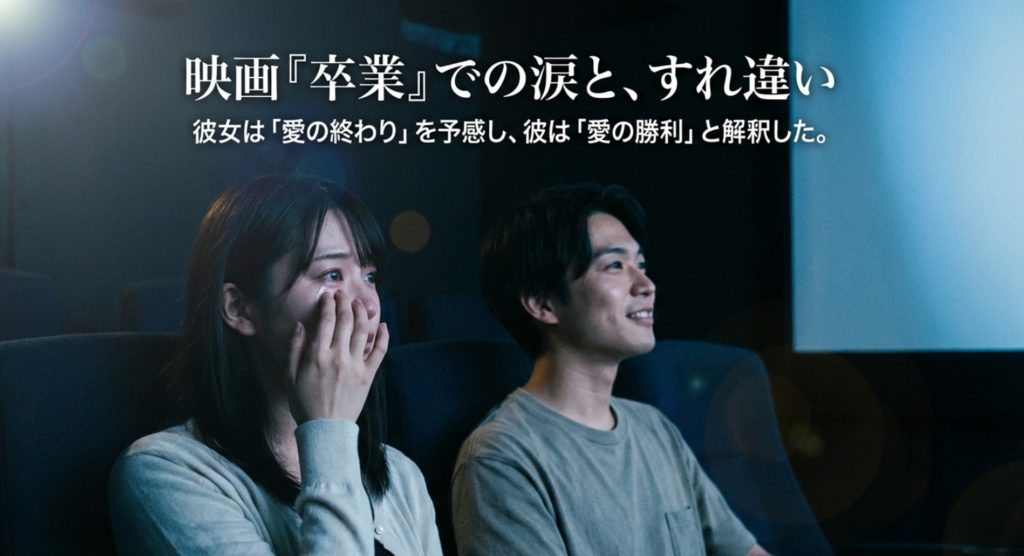 映画卒業でサマーが泣く理由と二人の決定的な乖離を示す画像。