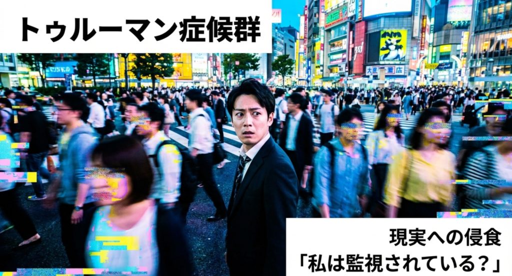 トゥルーマンショー妄想や症候群という現実の病理を示す画像。