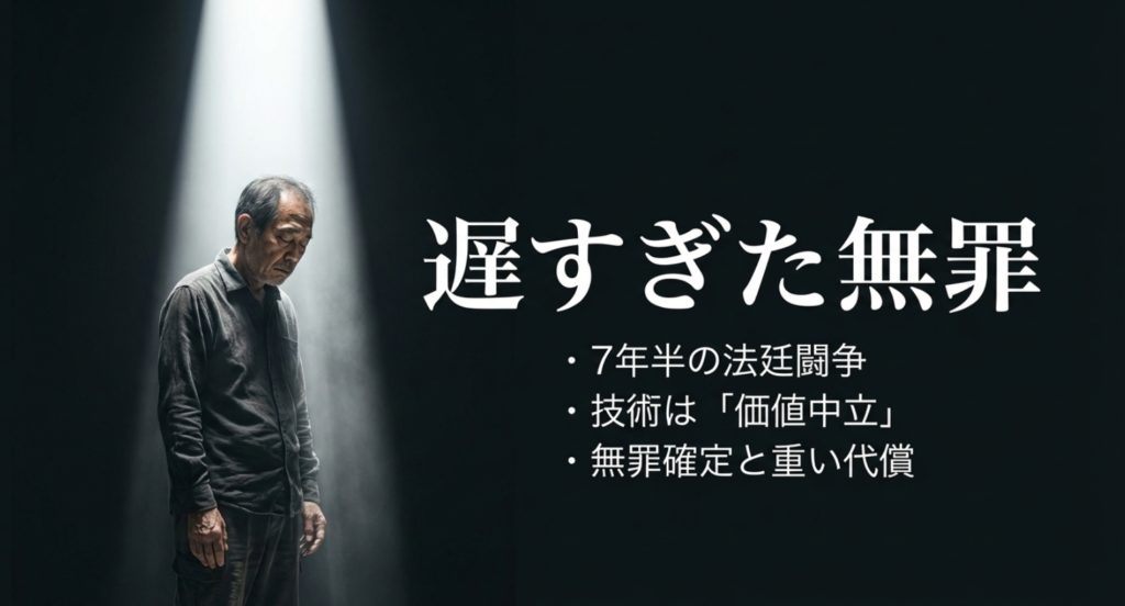 無罪を勝ち取るまで遅すぎたを示す画像。